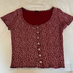 Brandy Melville Burgundy Floral Button-Up Blouse